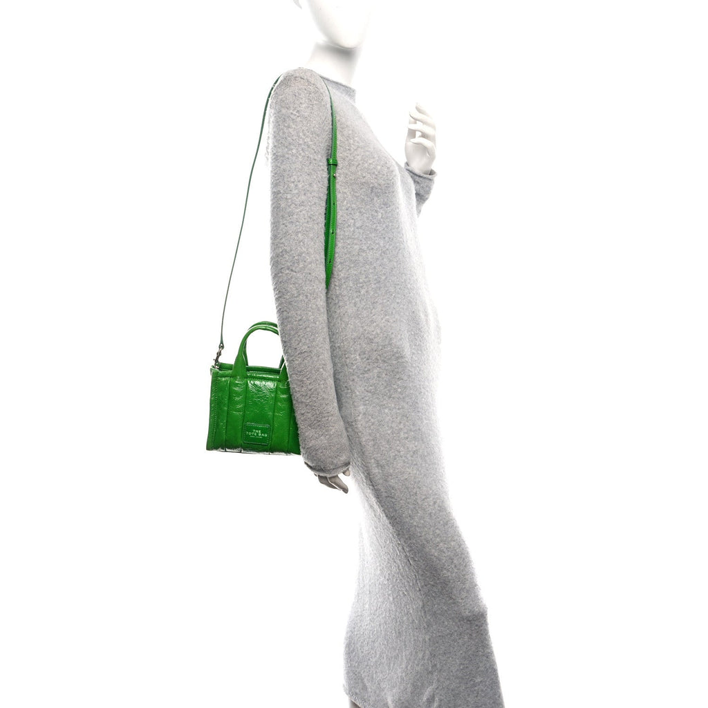 Shiny Crinkled Calfskin Mini The Tote Bag Fern Green