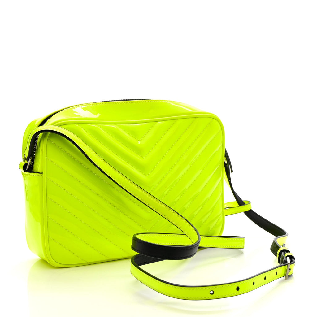Patent Calfskin Matelasse Monogram Lou Camera Bag Neon Yellow