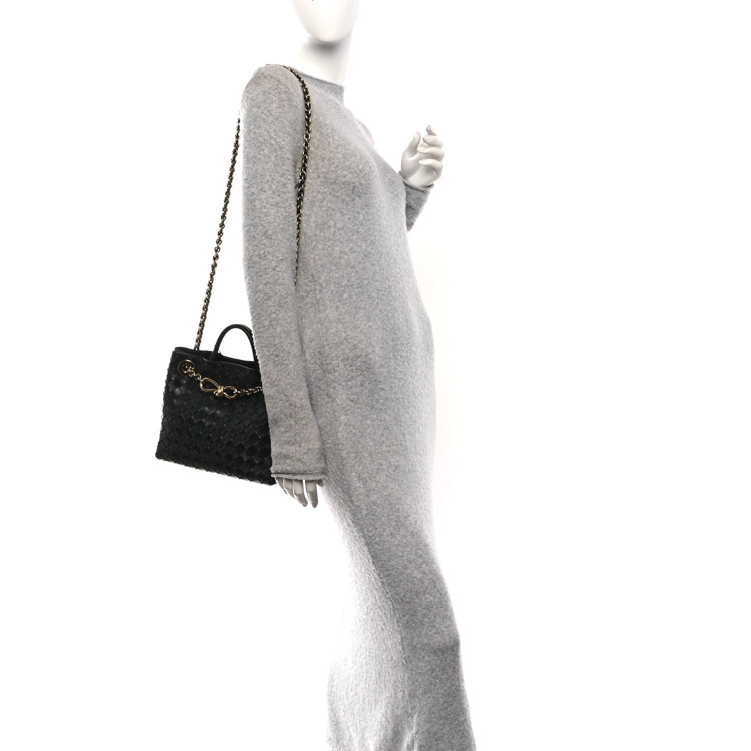 Nappa Intrecciato Small Andiamo With Chain Shoulder Bag Black
