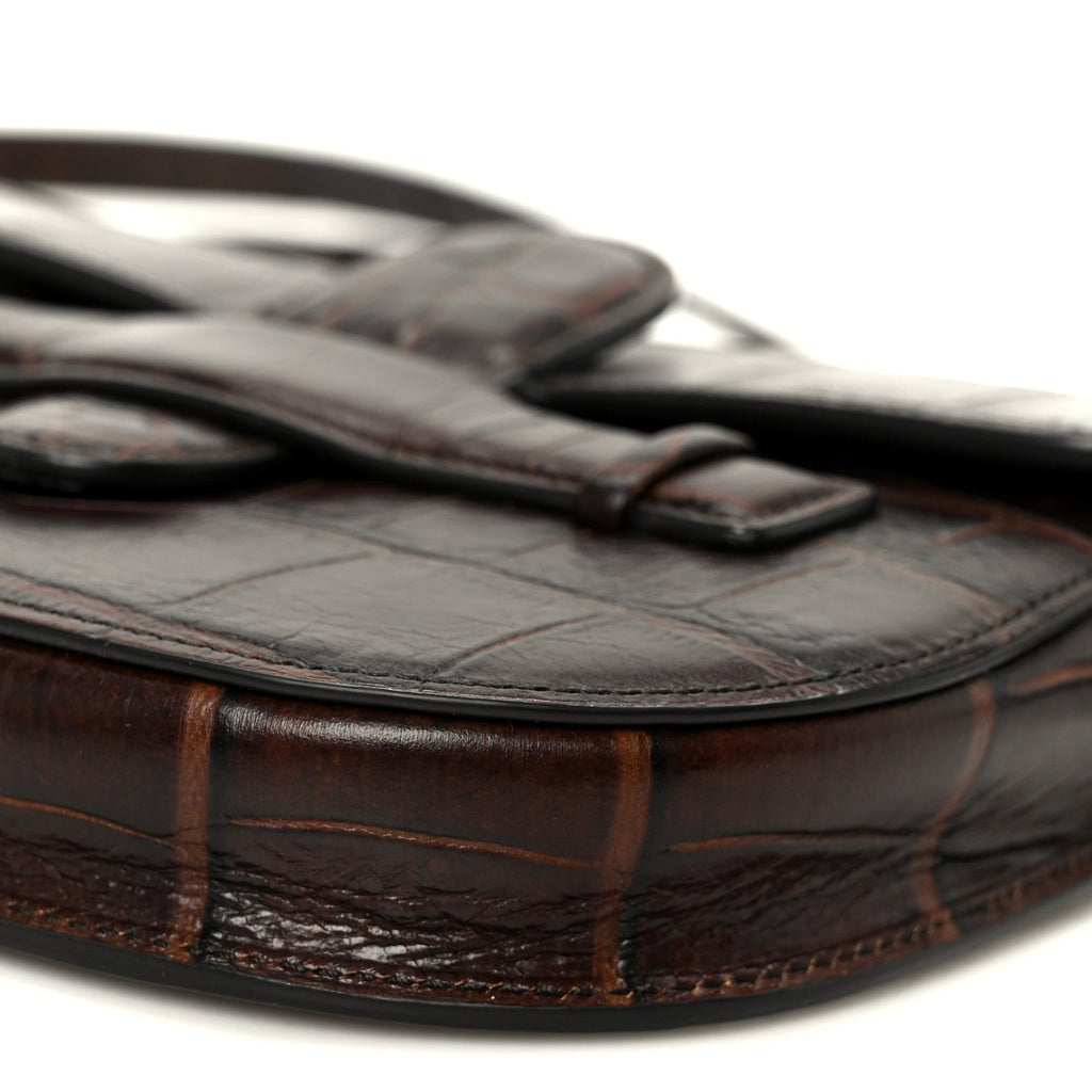 Crocodile Embossed Calfskin Mini Symmetrical Bag Brown