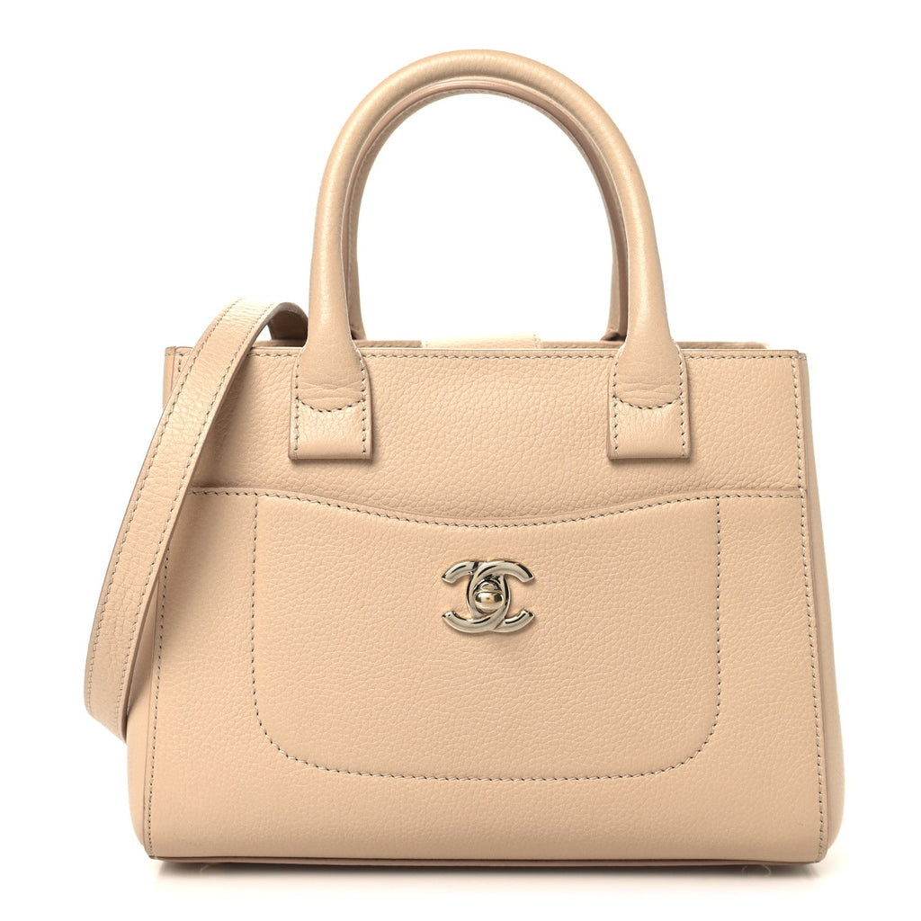 Grained Calfskin Mini Neo Executive Shopper Tote Light Beige