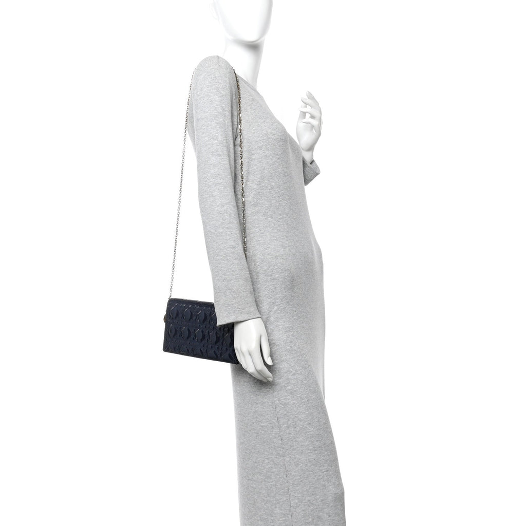 Patent Cannage Lady Dior Clutch Blue
