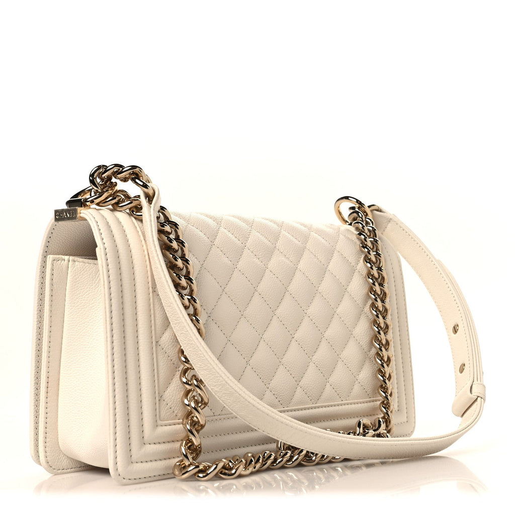 Caviar Quilted Medium Boy Flap White