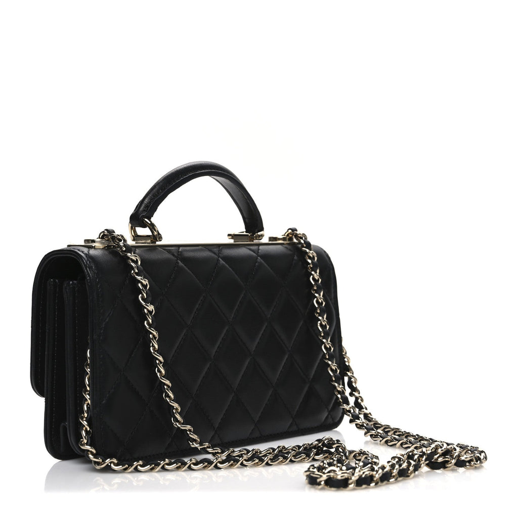 Lambskin Quilted Trendy CC Dual Handle Clutch With Chain Black