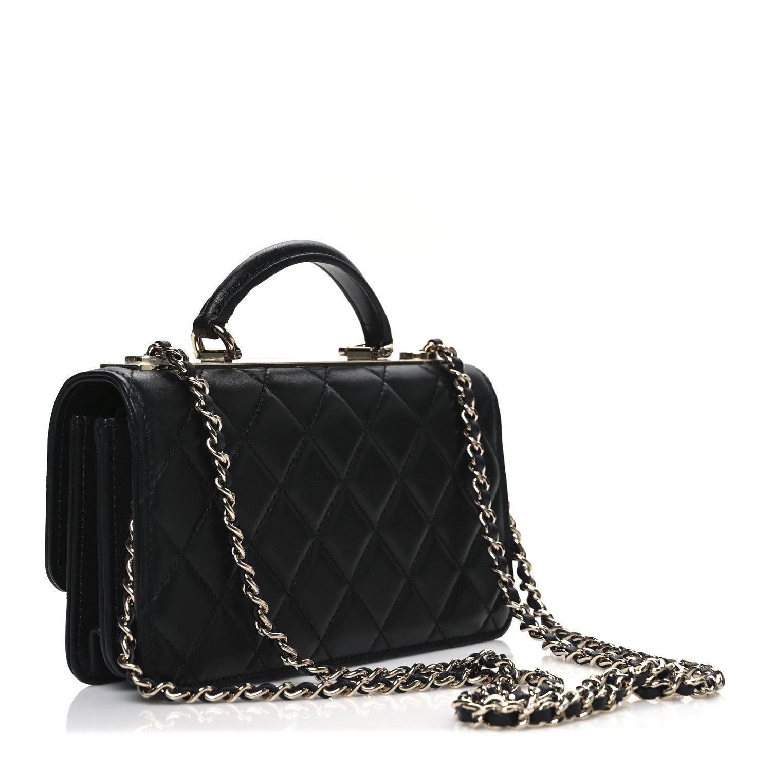 Lambskin Quilted Trendy CC Dual Handle Clutch With Chain Black