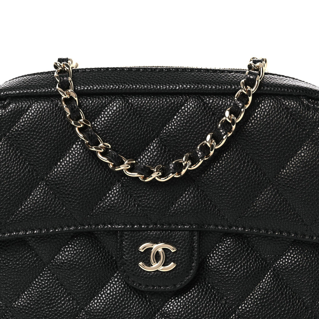Caviar Quilted Chain Camera Bag Black