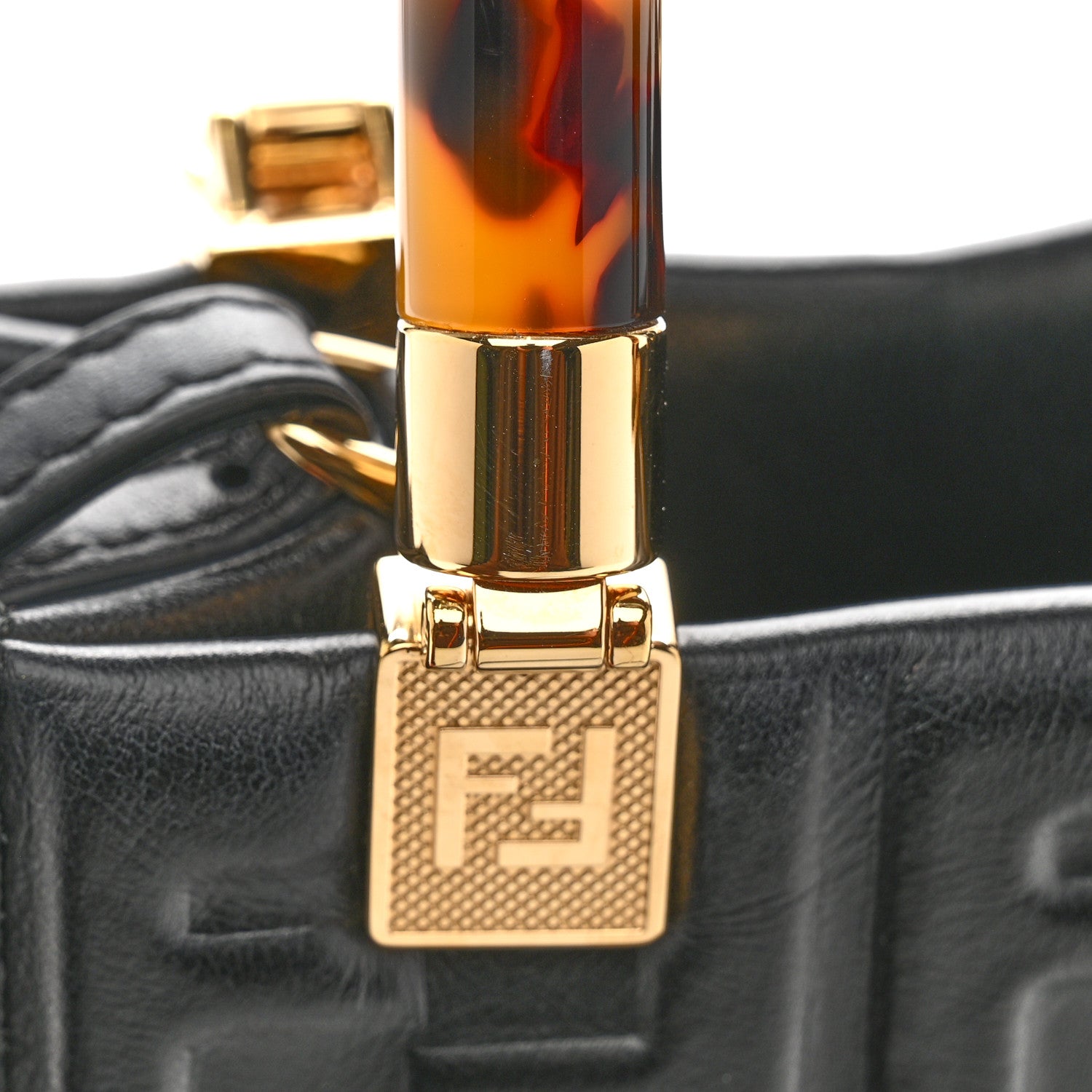 Vitello Plexiglass FF Embossed Mini Fendi Sunshine Shopper Tote Black