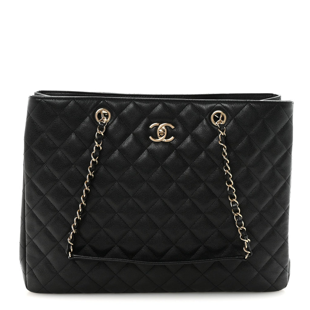 Caviar Quilted Large Shopping Tote Black