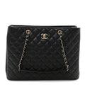 Caviar Quilted Large Shopping Tote Black