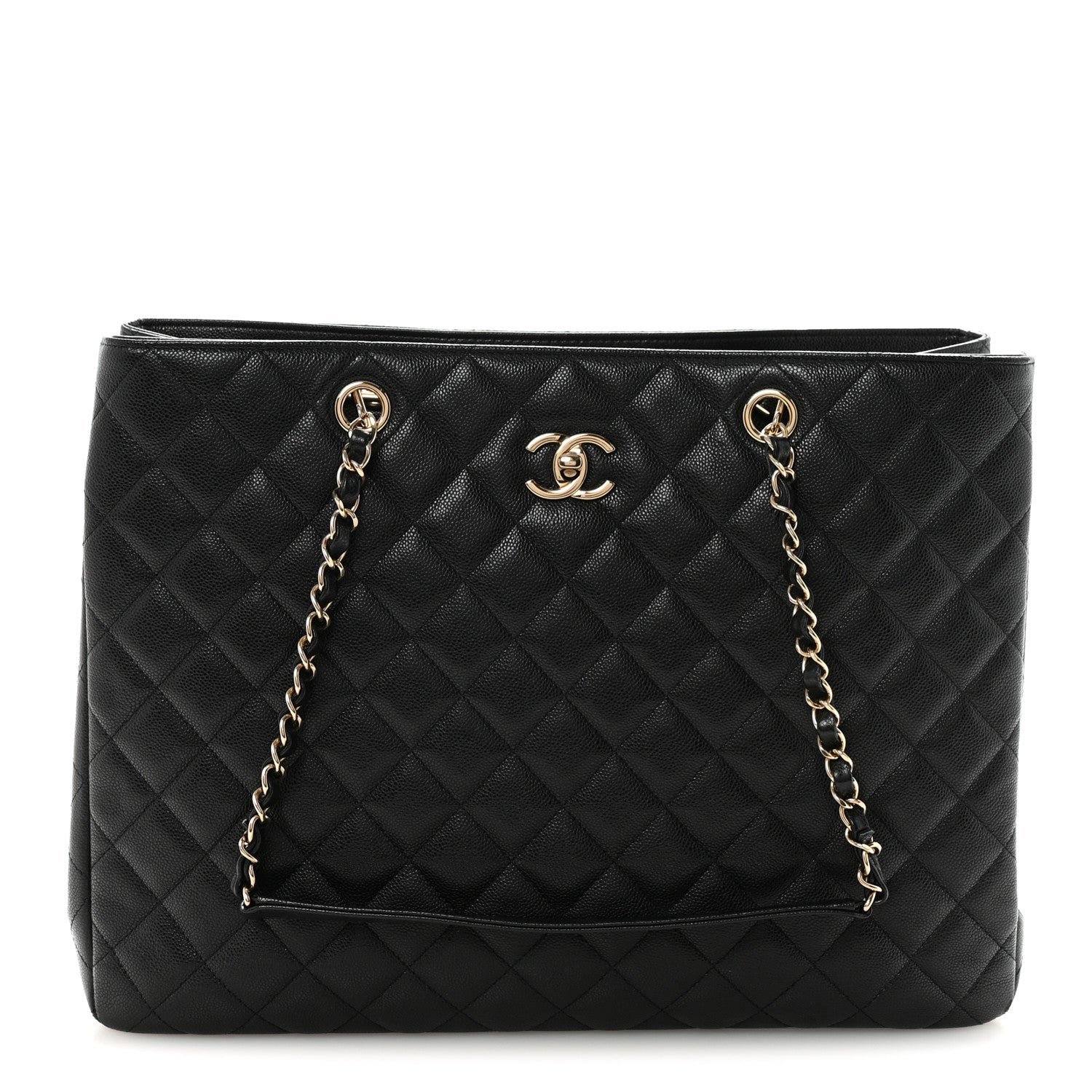 Caviar Quilted Large Shopping Tote Black