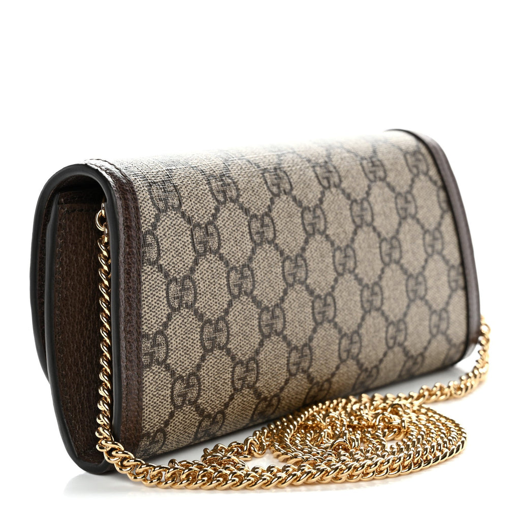 GG Supreme Monogram Textured Dollar Calfskin Blondie Continental Chain Wallet Beige Ebony New Acero