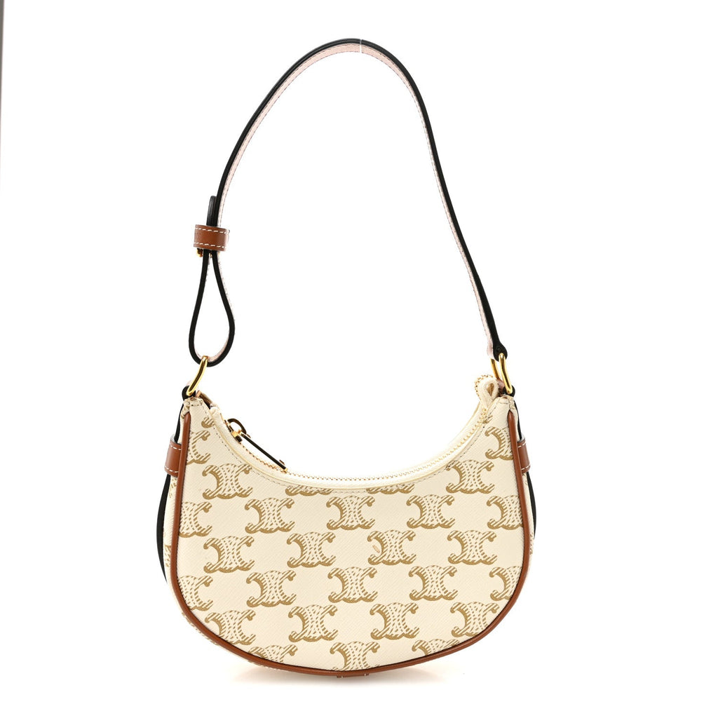 Canvas Calfskin Mini Ava Triomphe Shoulder Bag White