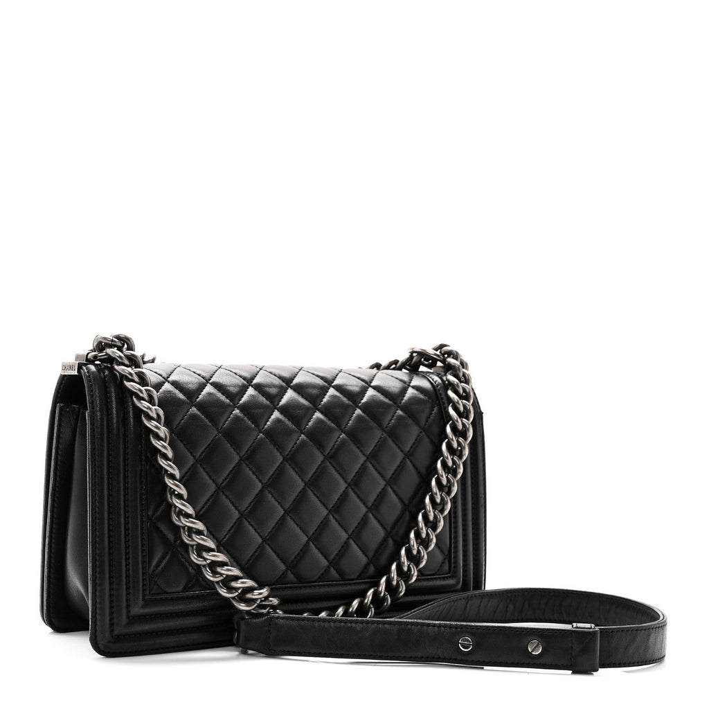 Lambskin Quilted Medium Boy Flap Black
