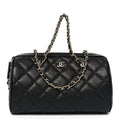 Caviar Quilted Barrel Clutch With Chain Black