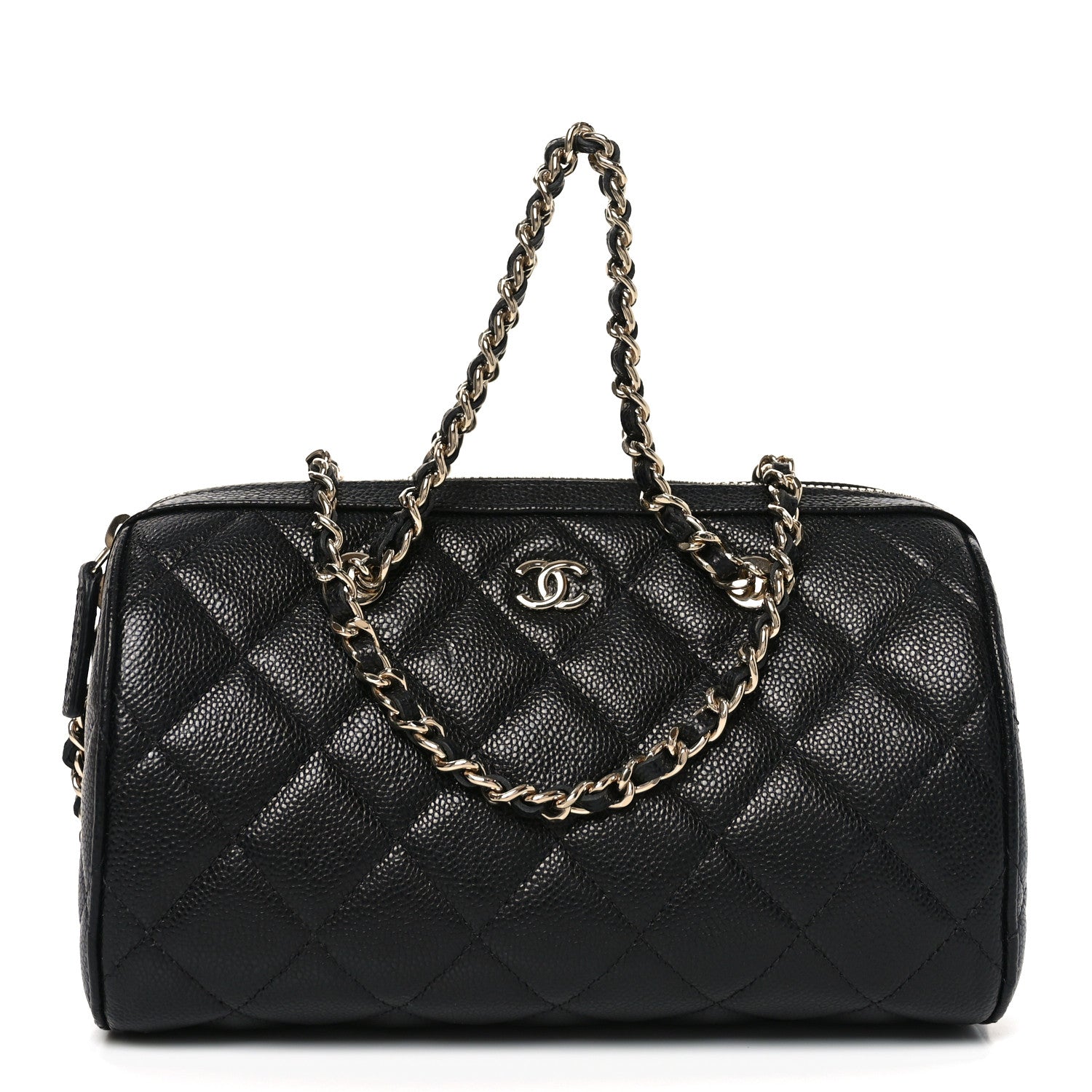 Caviar Quilted Barrel Clutch With Chain Black