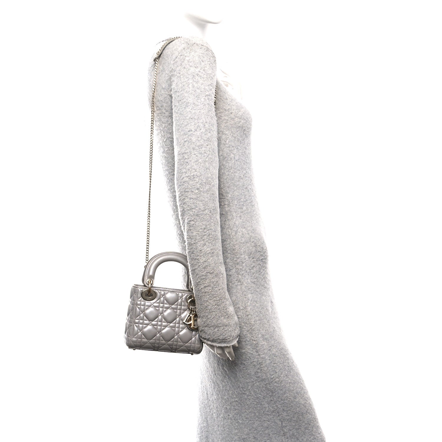 Lambskin Cannage Mini Lady Dior Gray Opaline
