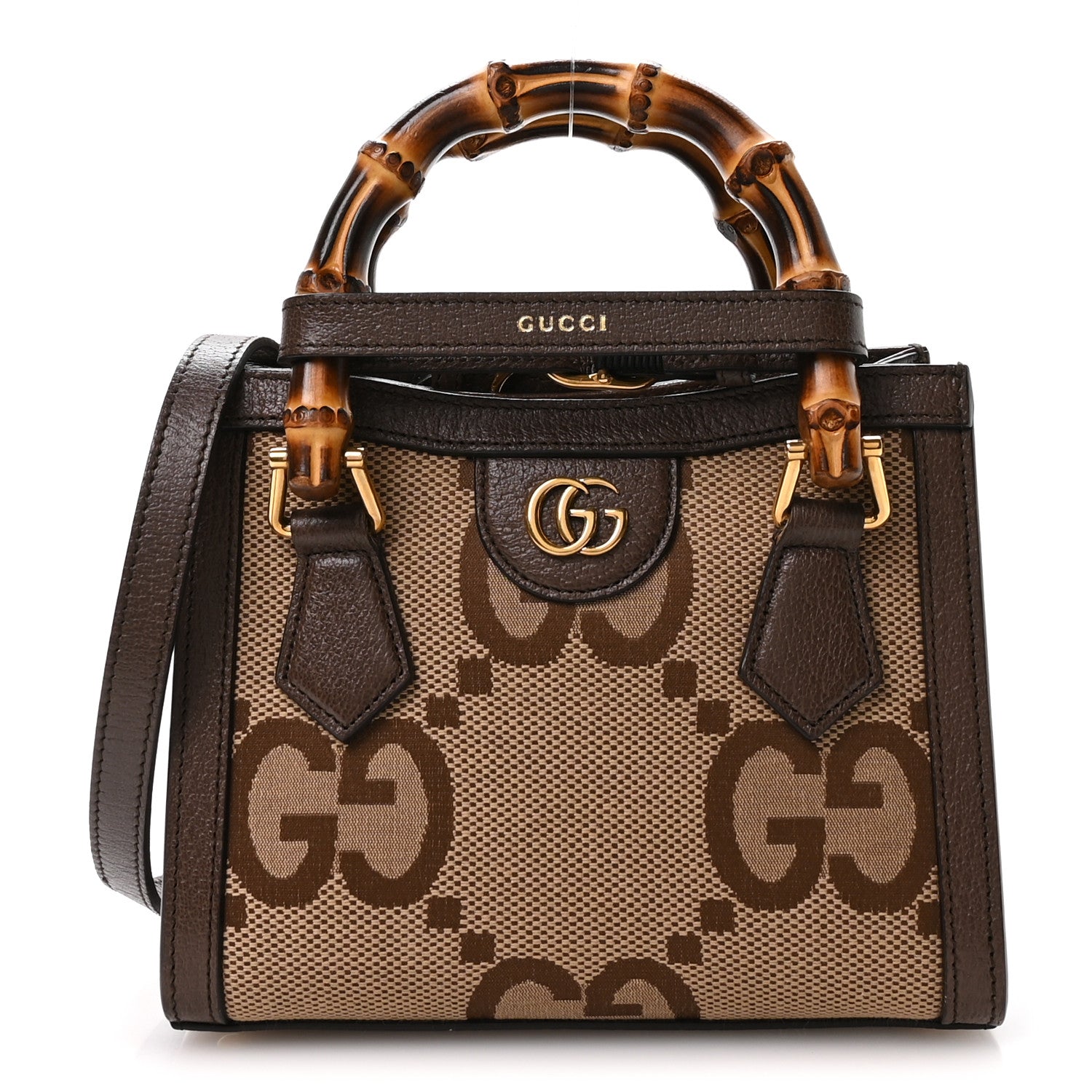 Monogram Jumbo GG Textured Dollar Calfskin Mini Diana Tote Bag Camel Ebony New Acero