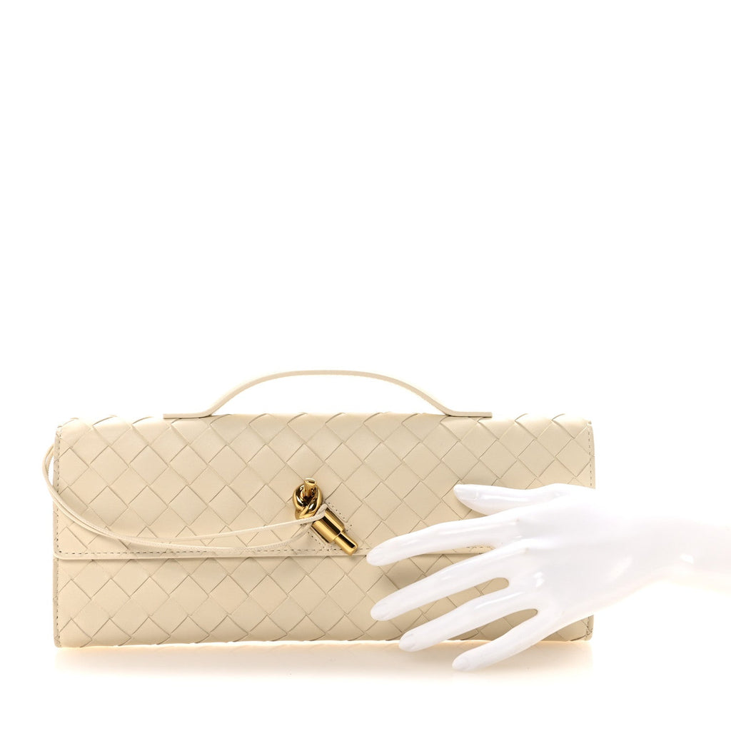 Nappa Intrecciato Long Andiamo Top Handle Clutch Sea Salt