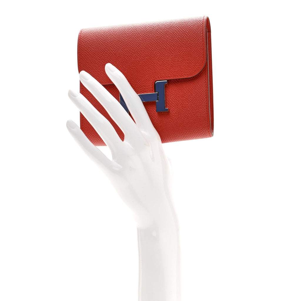 Epsom Enamel Constance Short Wallet Capucine Bleu Brighton