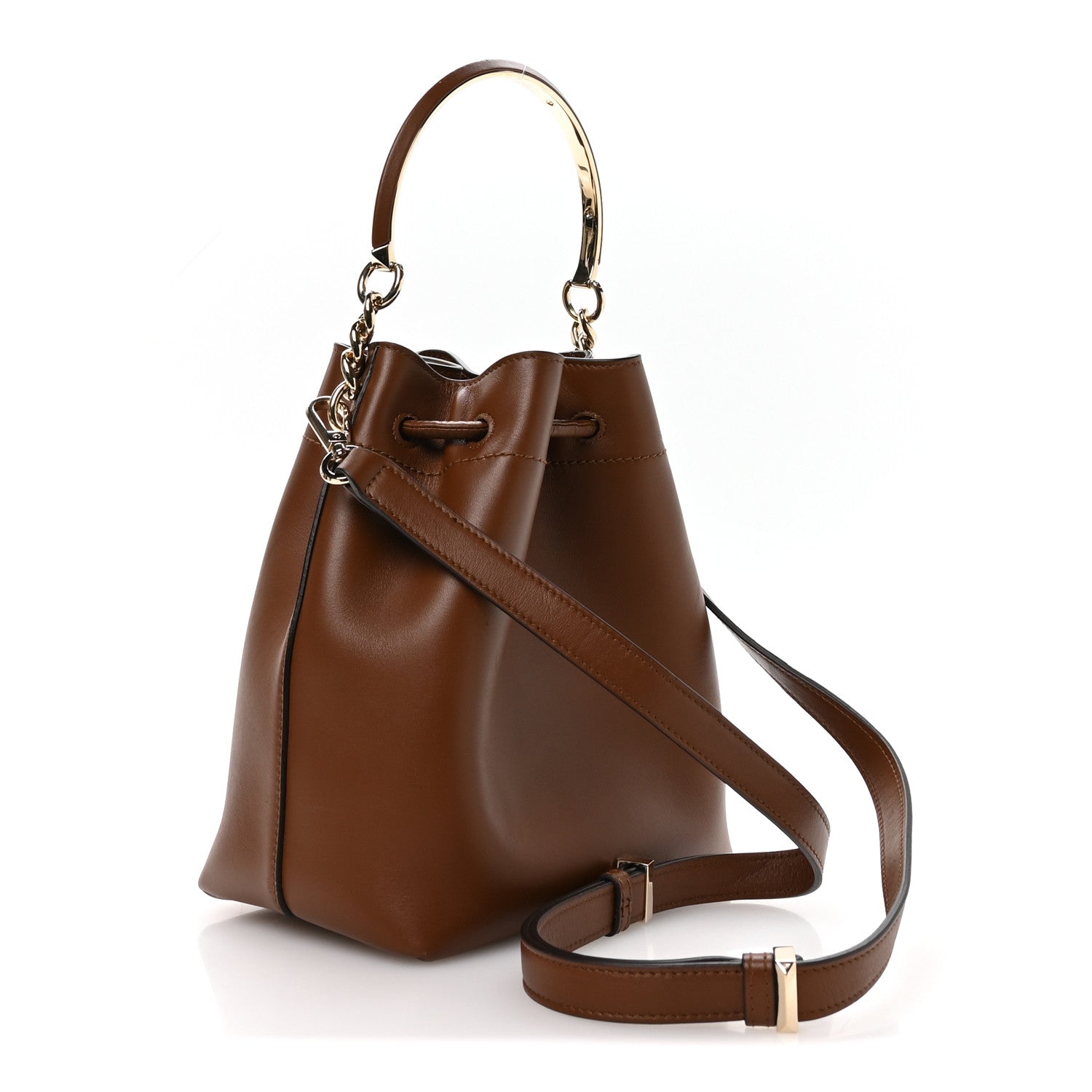 Smooth Shiny Calfskin Bon Bon Bucket Bag Dark Tan