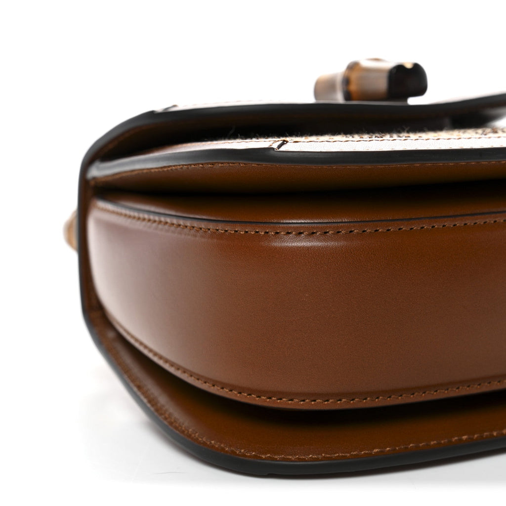 New Canvas Charisma Calfskin Crystal GG Monogram Small Bamboo 1947 Top Handle Bag Camel Ebony