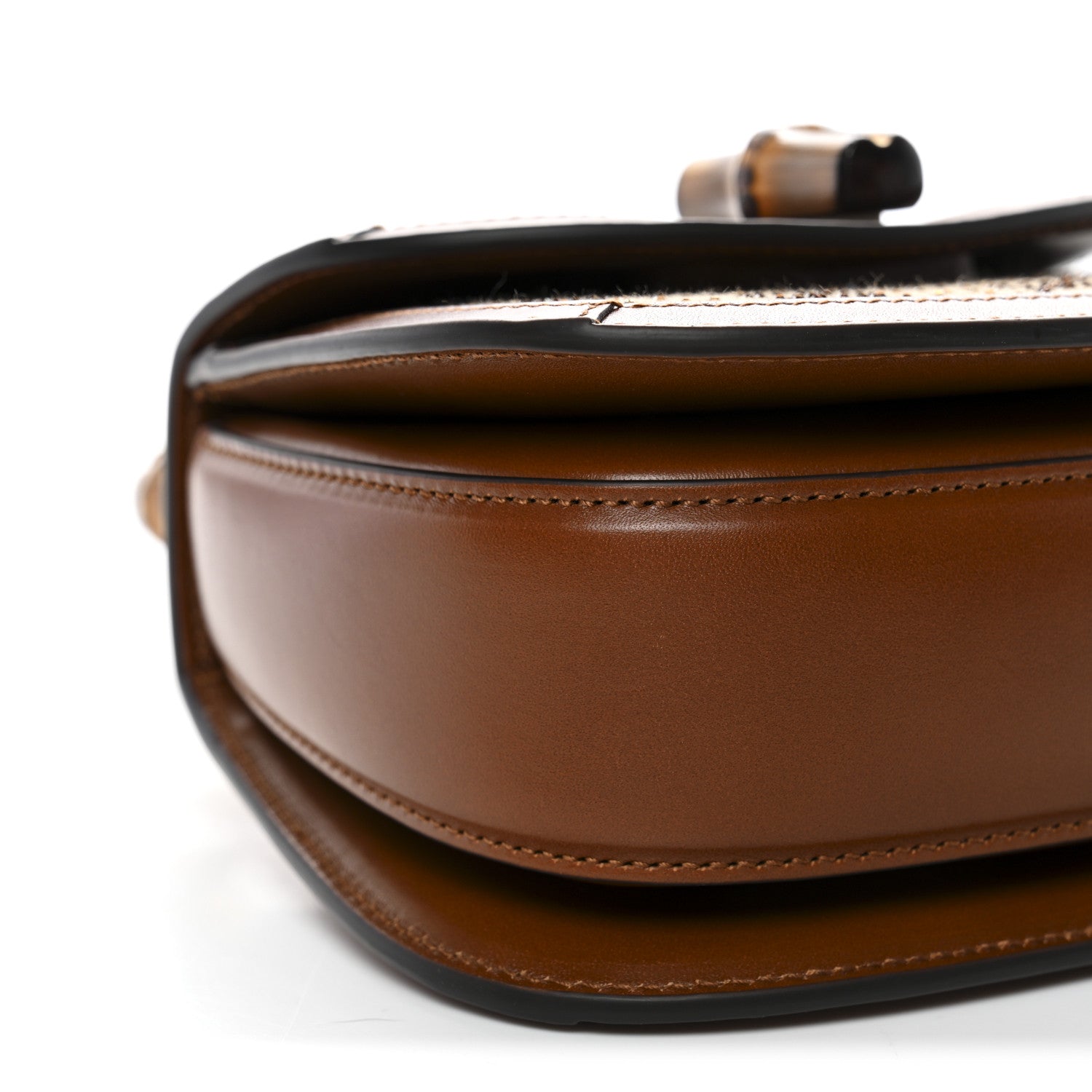 New Canvas Charisma Calfskin Crystal GG Monogram Small Bamboo 1947 Top Handle Bag Camel Ebony