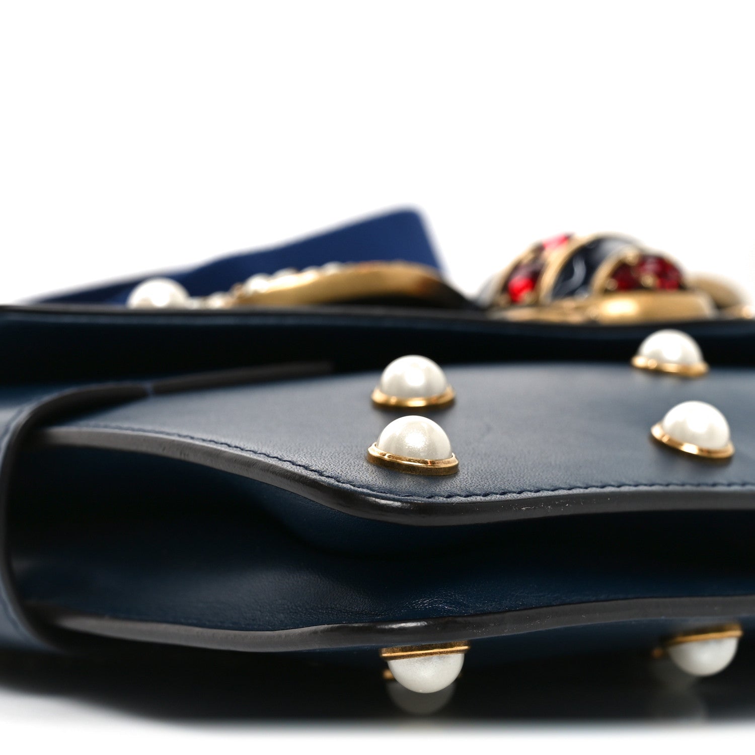 Nappa Pearl Studded Mini Queen Margaret Broadway Shoulder Bag Blue Agata
