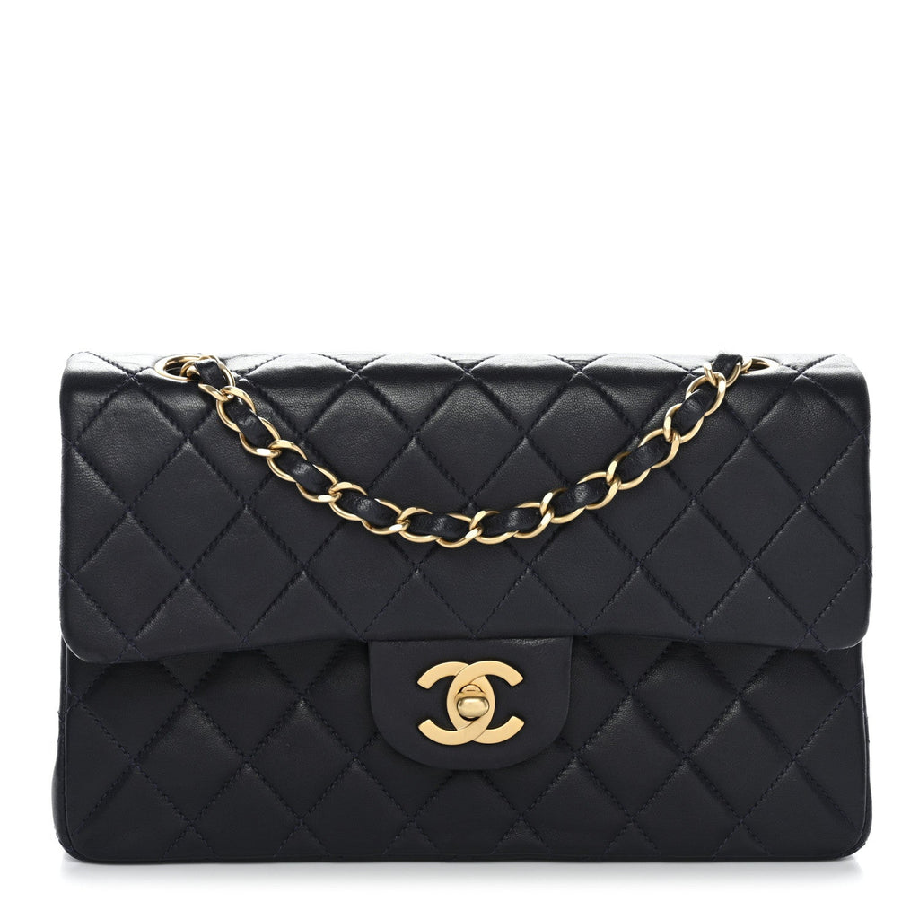 Lambskin Quilted Small Double Flap Navy