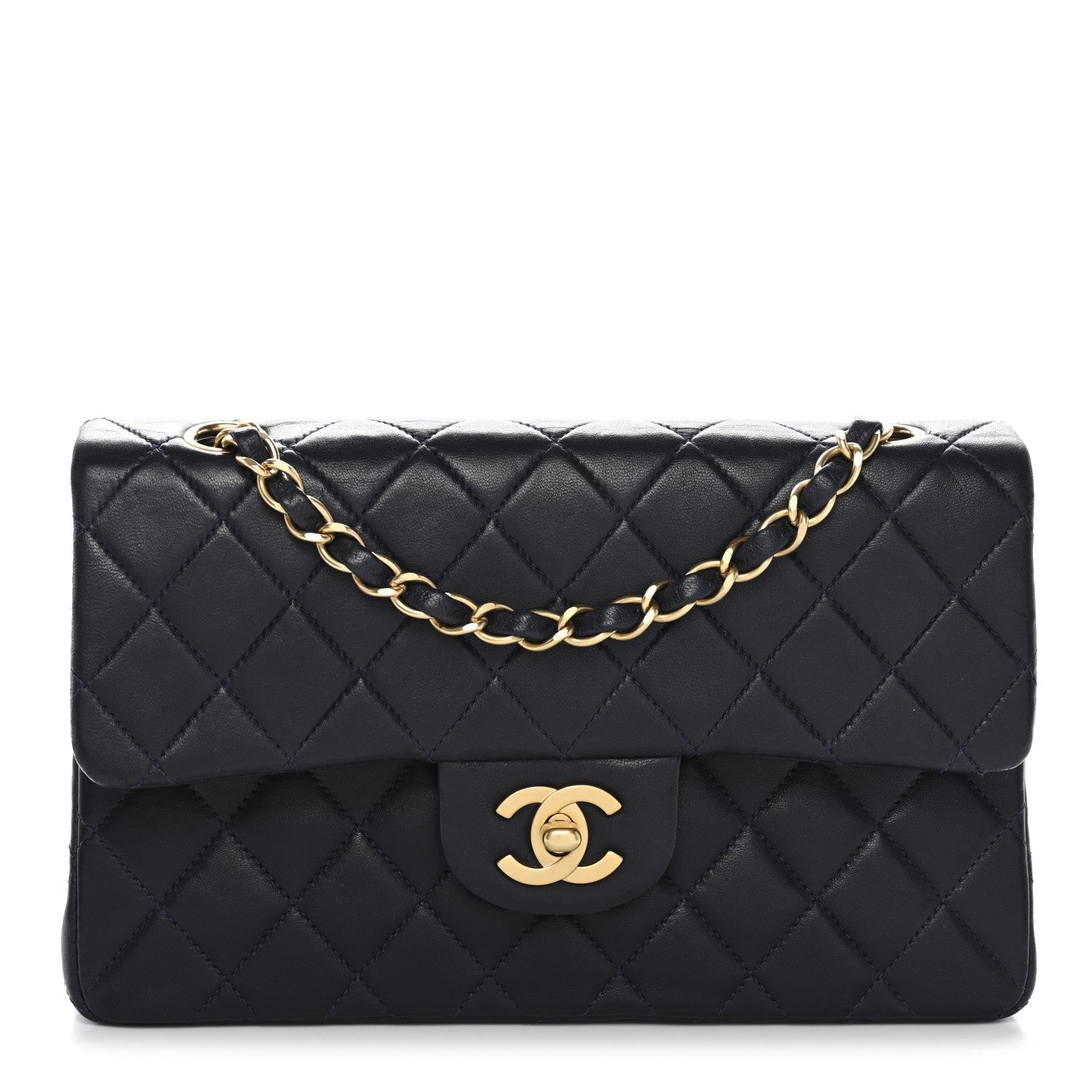 Lambskin Quilted Small Double Flap Navy