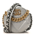 Metallic Lambskin Quilted Chanel 19 Round Clutch With Chain Silver