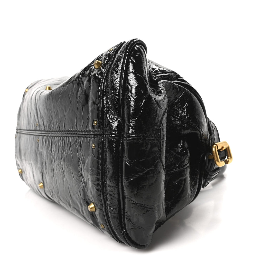 Crinkled Patent Medium Paddington Satchel Black
