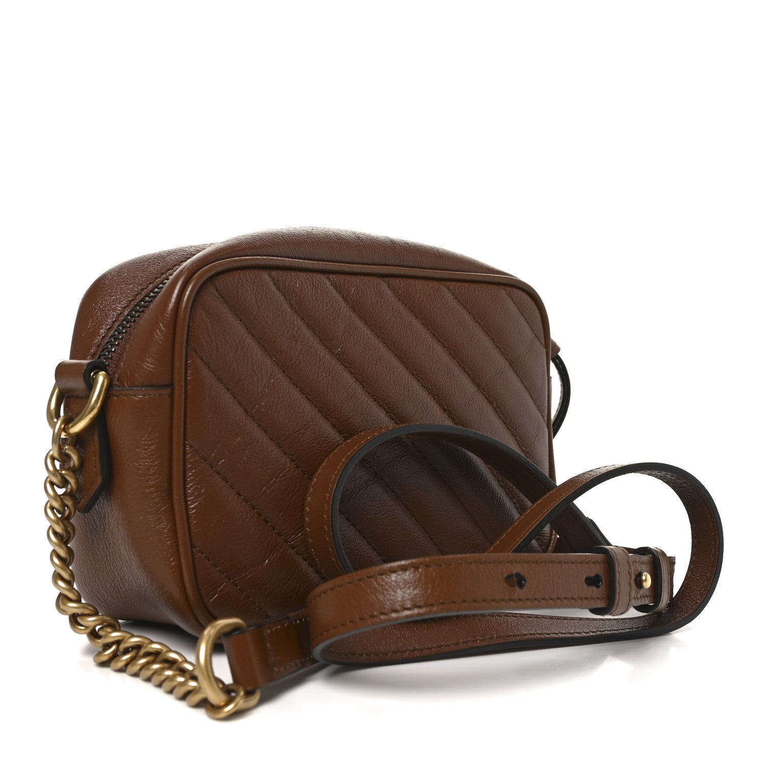 Glazed Calfskin Matelasse Diagonal Mini GG Marmont Chain Shoulder Bag Cuir