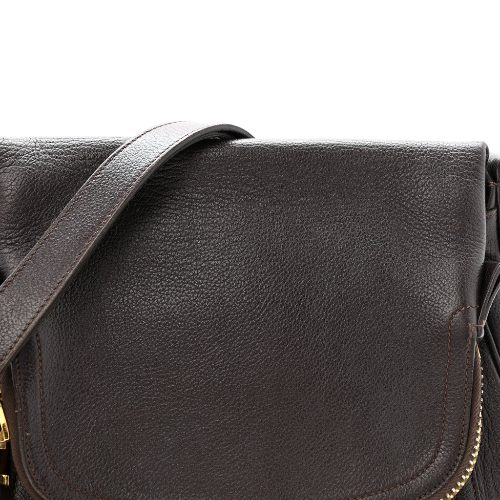 Grained Calfskin Medium Jennifer Crossbody Bag Brown