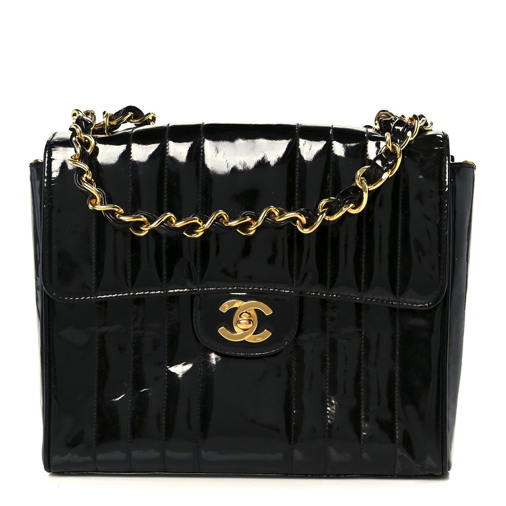 Patent Vertical Quilt Small Flap Black