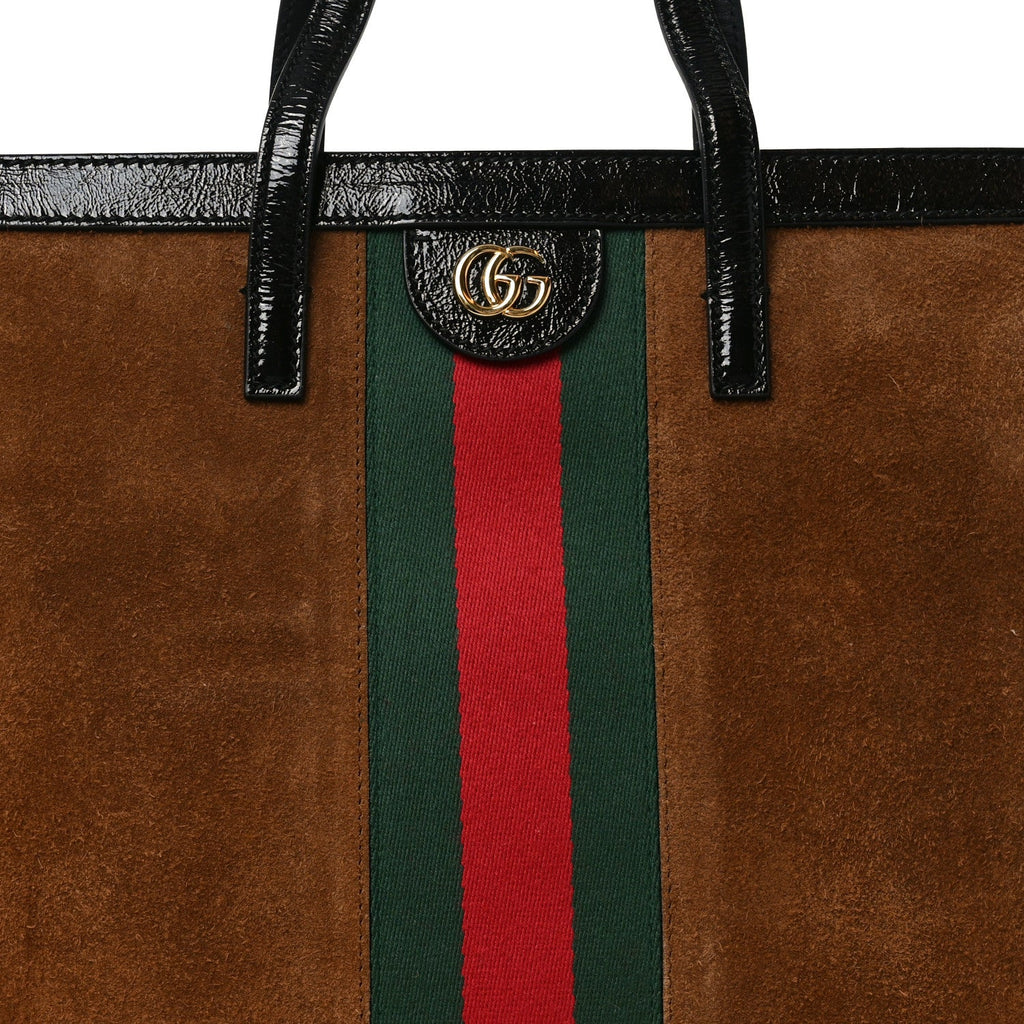 Suede Patent Web Ophidia Vertical Tote Nocciola Black