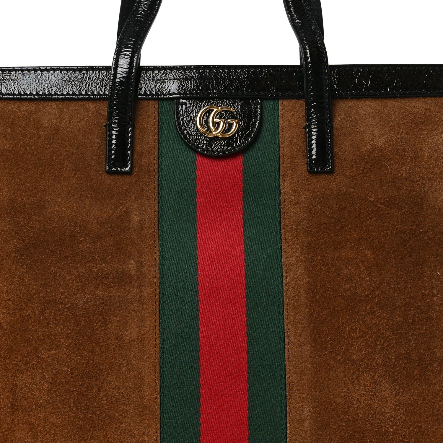 Suede Patent Web Ophidia Vertical Tote Nocciola Black