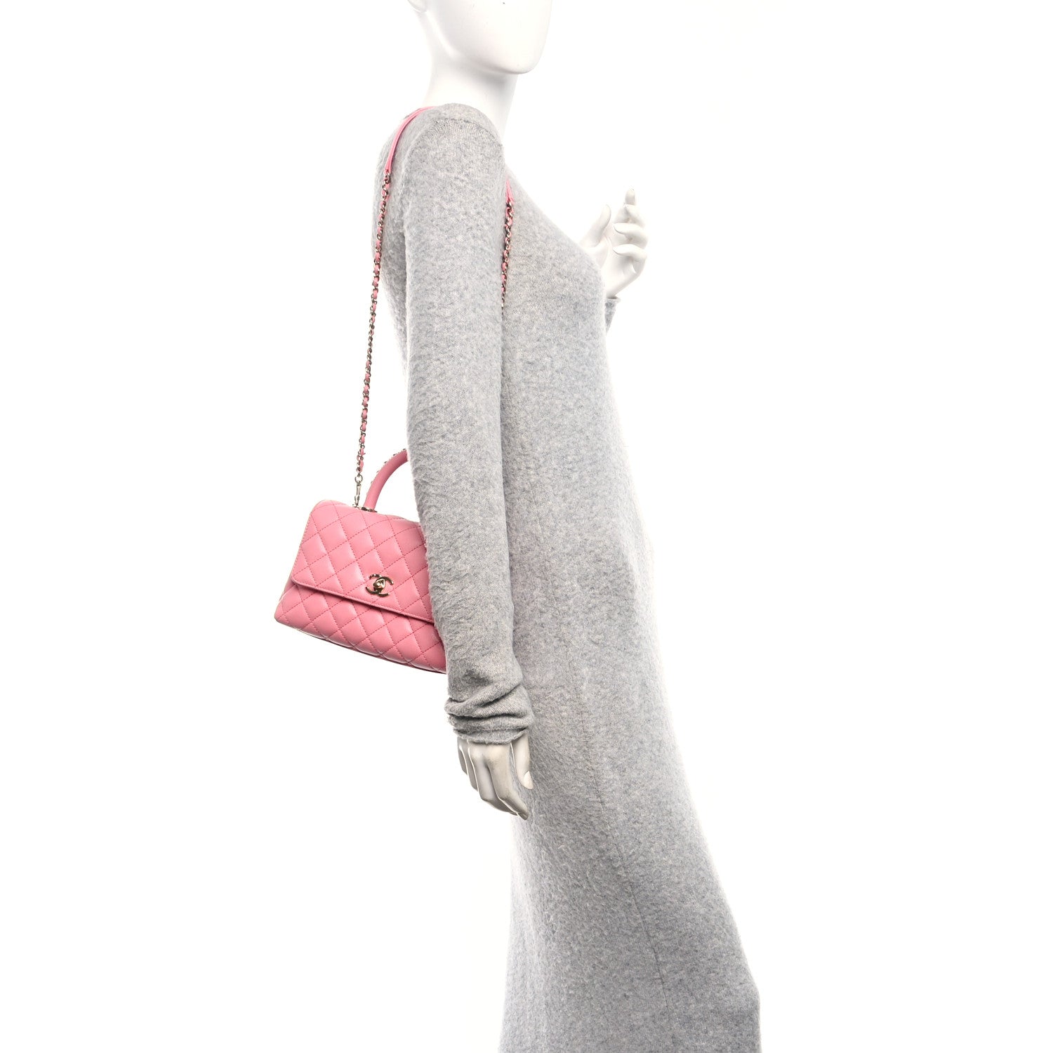 Caviar Quilted Mini Coco Chain Handle Flap Pink