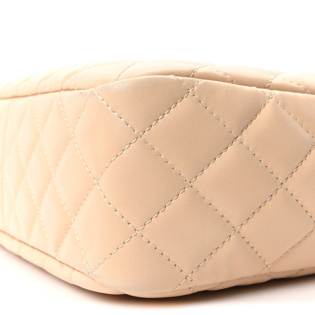 Shiny Lambskin Quilted Medium Camera Case Beige