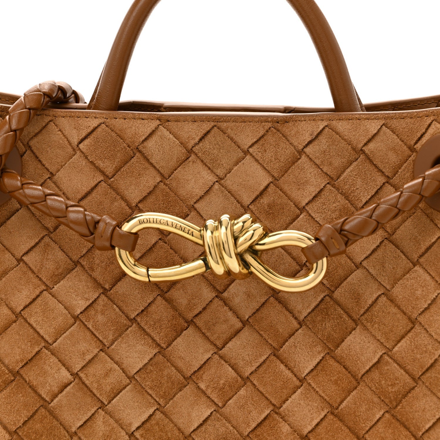 Suede Intrecciato Small Andiamo Shoulder Bag Amber