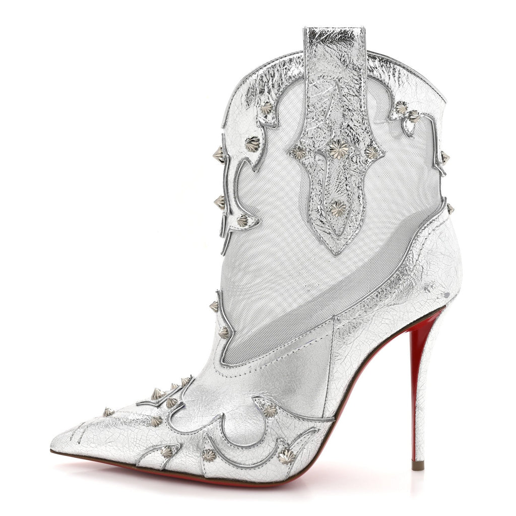 Metallic Calfskin Bootytiang Western 100 Boots 37 Silver