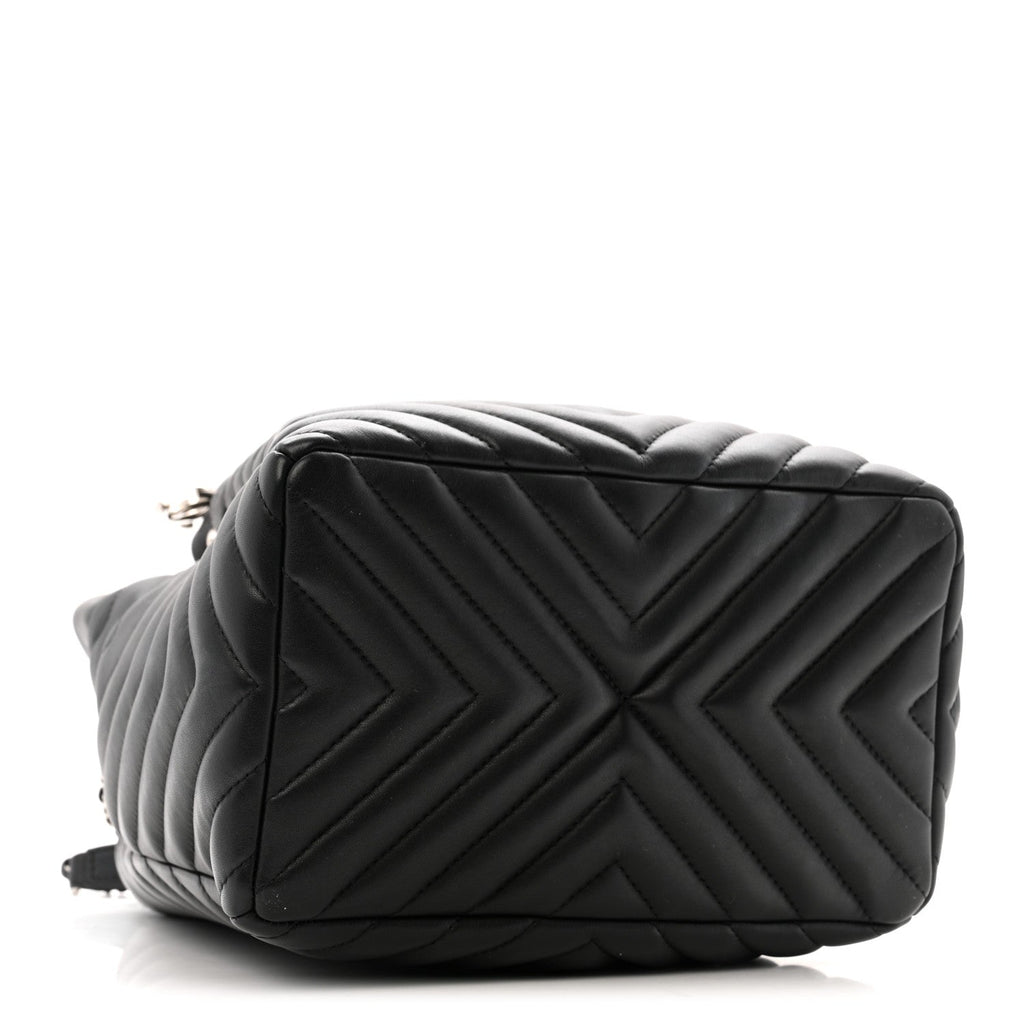Lambskin Chevron Small Urban Spirit Drawstring Bag Black