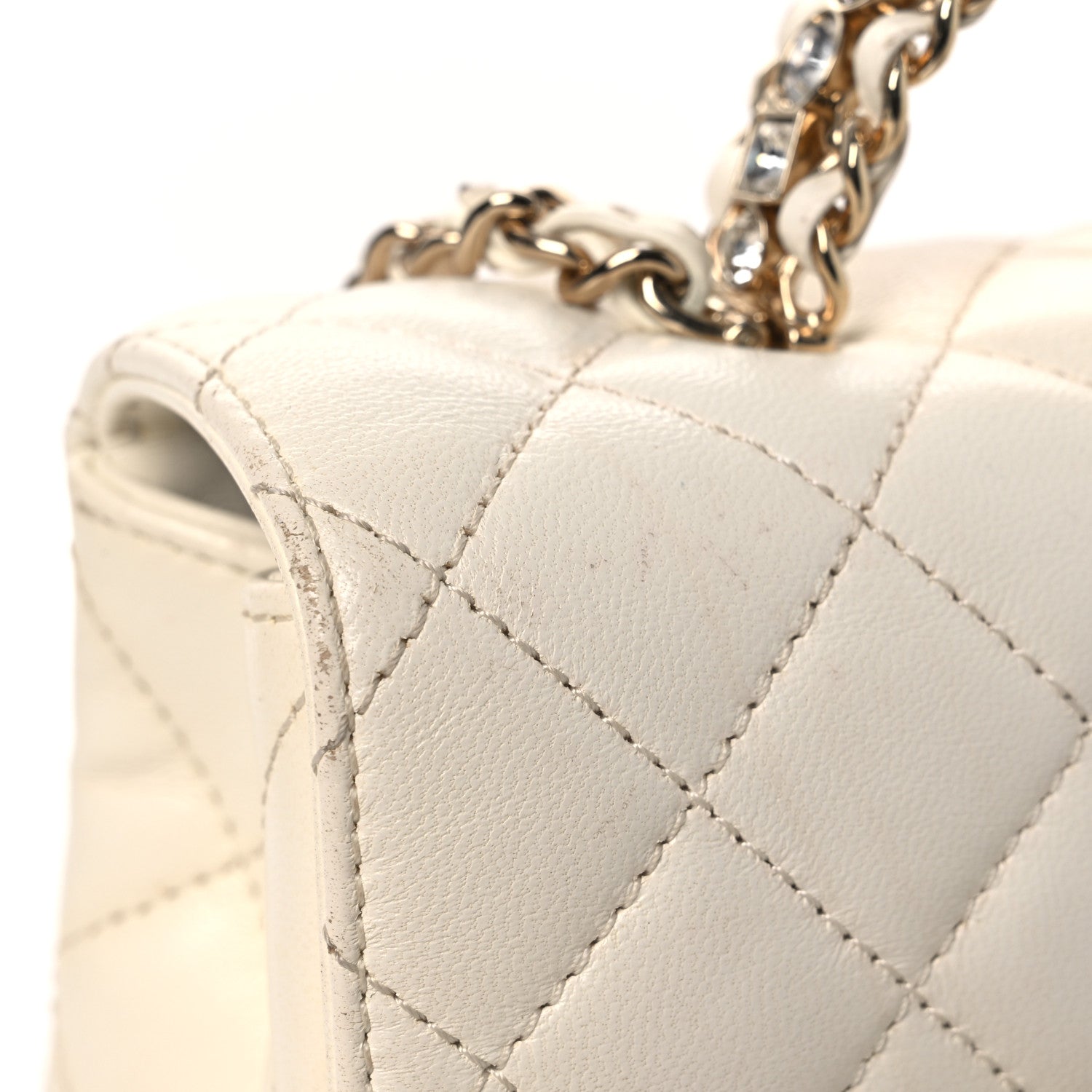 Lambskin Quilted Mini Crystal Top Handle Rectangular Flap White
