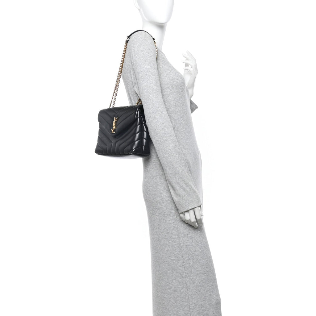 Calfskin Y Quilted Monogram Small Loulou Chain Satchel Black