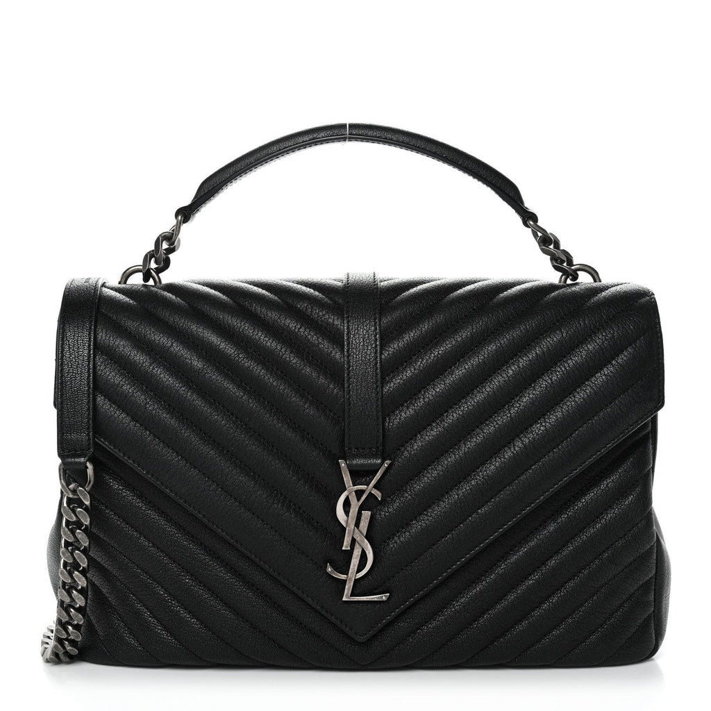 Sheepskin Matelasse Chevron Monogram Large College Satchel Black