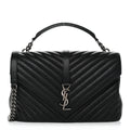 Sheepskin Matelasse Chevron Monogram Large College Satchel Black
