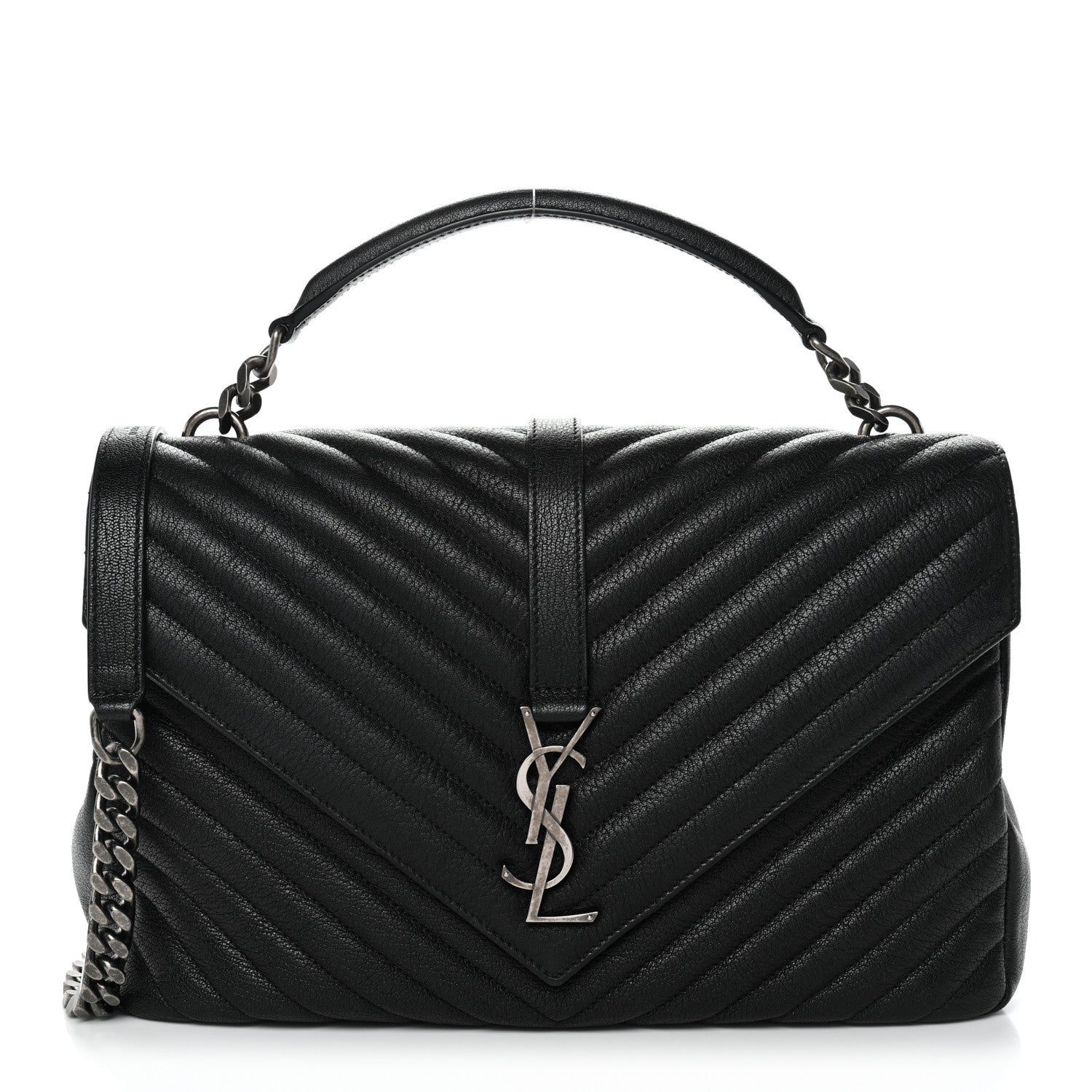 Sheepskin Matelasse Chevron Monogram Large College Satchel Black
