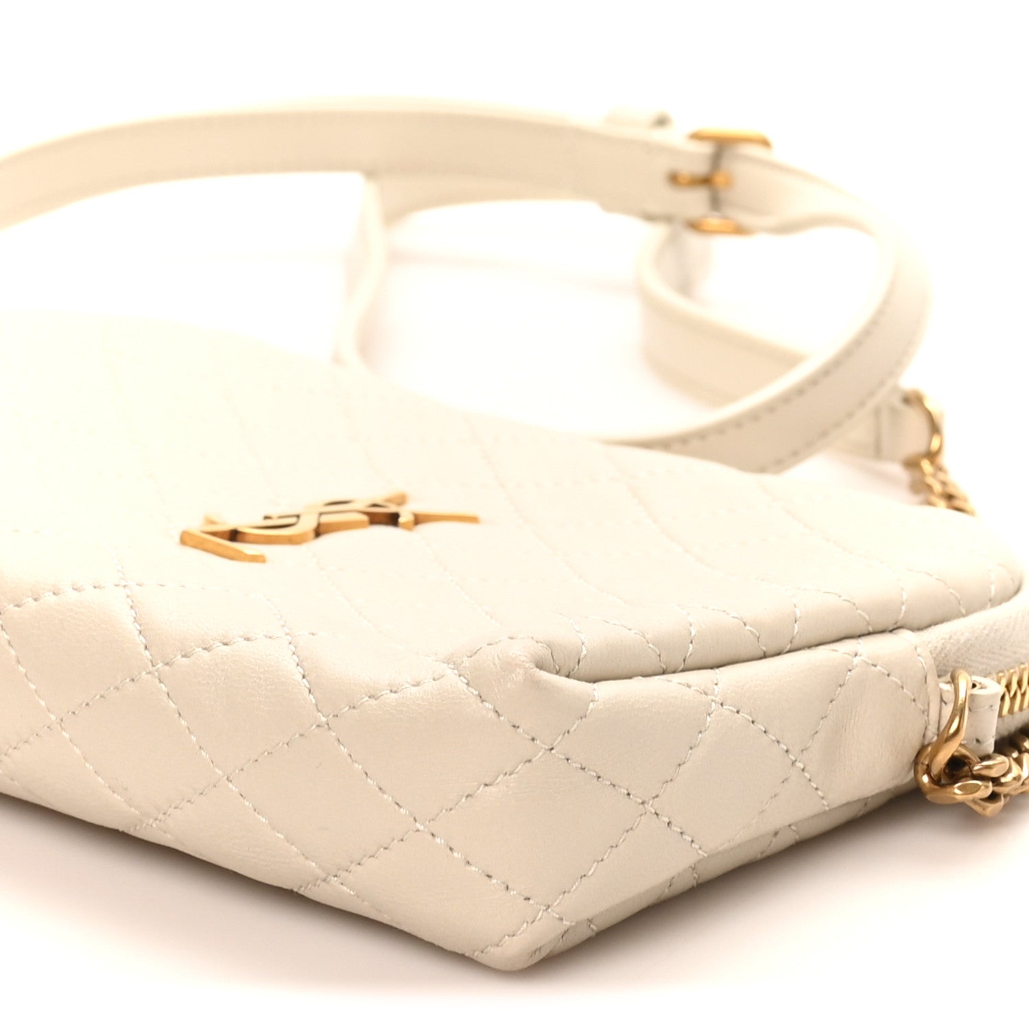 Lambskin Quilted Gaby Zipped Pouch Crema Soft