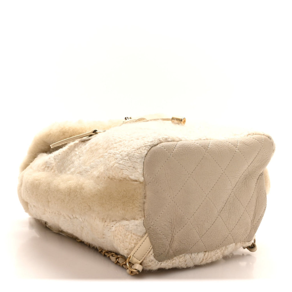 Tweed Shearling Quilted CC Backpack White