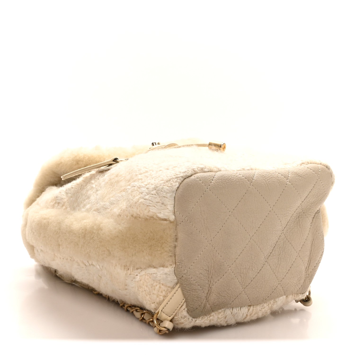 Tweed Shearling Quilted CC Backpack White