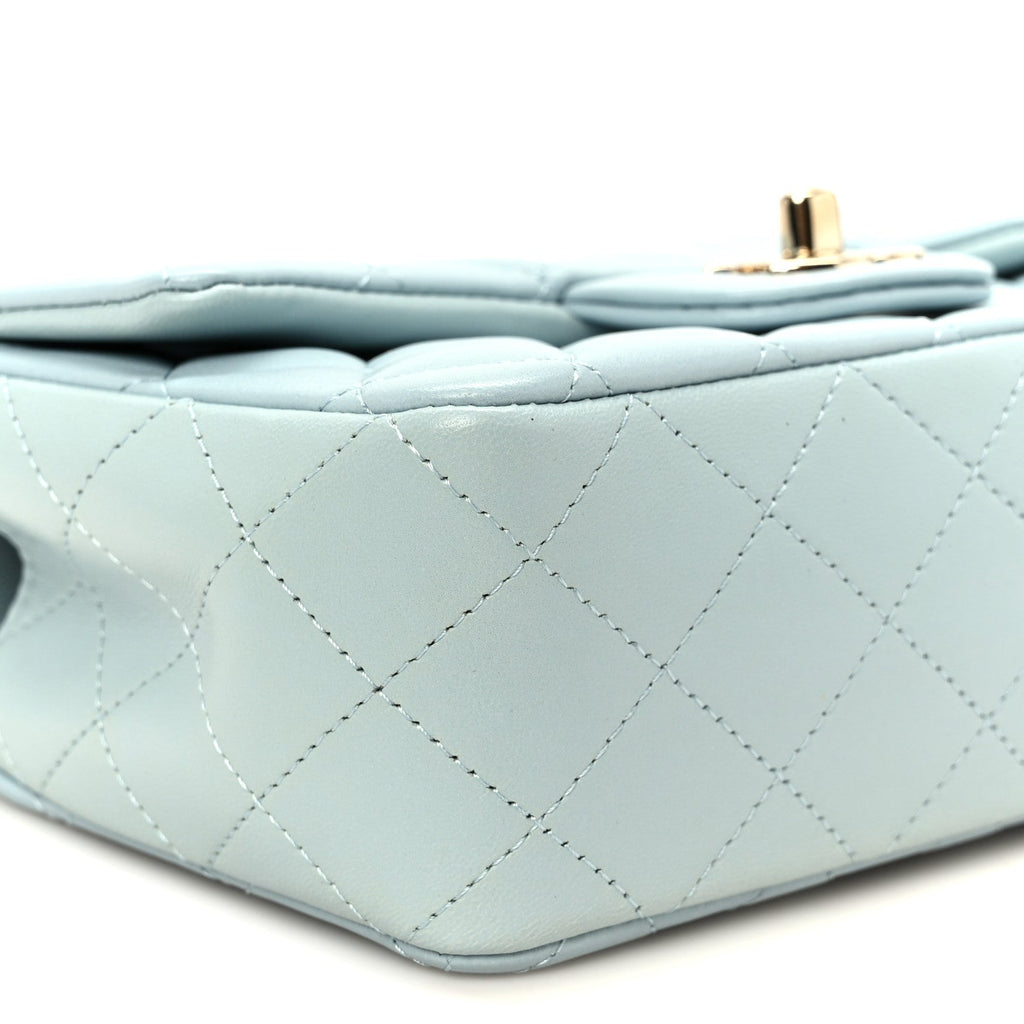 Lambskin Quilted Mini Top Handle Rectangular Flap Light Blue